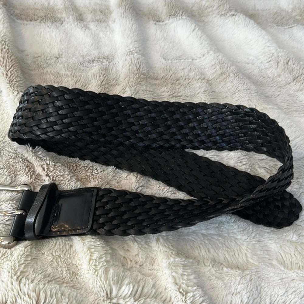 Michael Kors Black Woven Wide Leather Belt Small